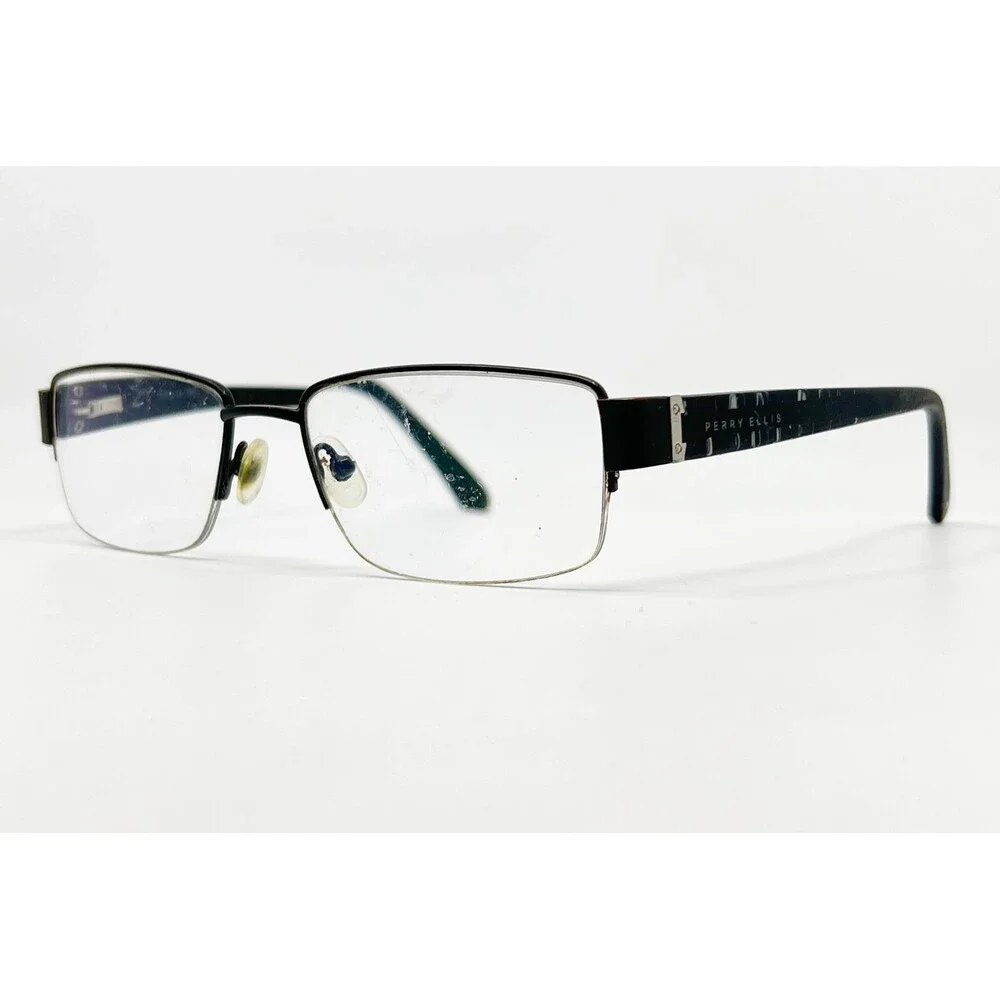 Perry Ellis Eyeglasses Mens Black Rectangular Half Rim 53-18-140 44051